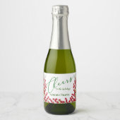 Winter Berries en Greens Kerstmis Cheer Mini Sparkling Wijnetiket (Voorkant)