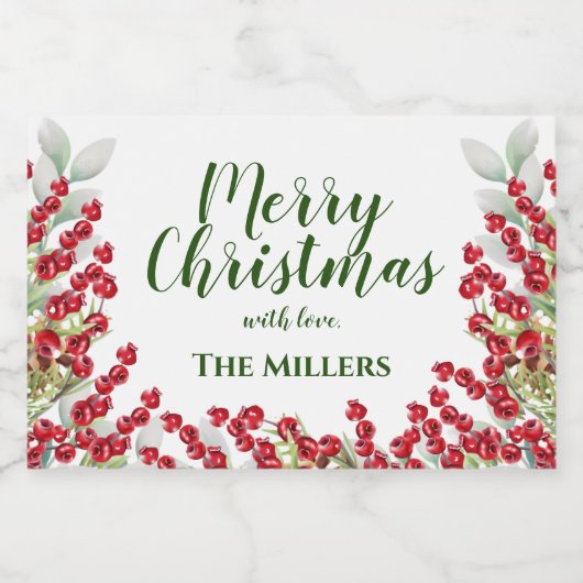 Winter Berries en Greens Kerstmis Mini Sparkling Wijnetiket (Enkel label)