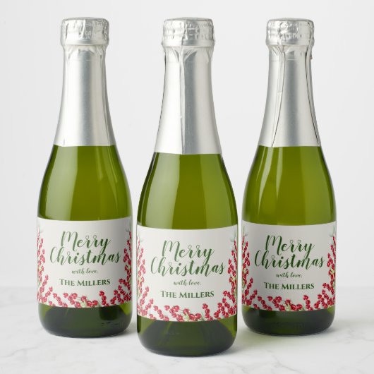 Winter Berries en Greens Kerstmis Mini Sparkling Wijnetiket (Flessen)