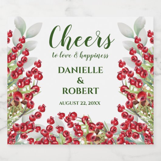 Winter Berries en Greens Merry Kerstmis Sparkling Wijnetiket (Enkel label)