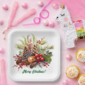 Winter Berries Greenery Pine Cones Papieren Bordje (Feest)