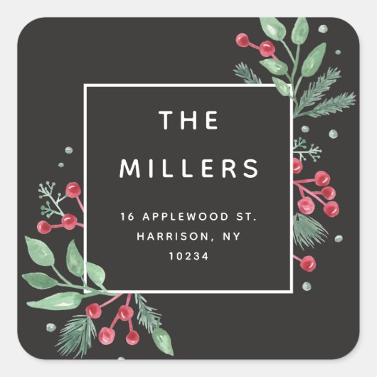 Winter Berries Greenery Retourner Adresse Sticker (Devant)
