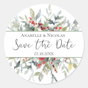 Winter Berries Greenery Save the date Sticker