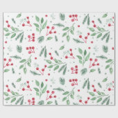 Winter Berries Greenery Waterverf Holiday Cadeaupapier (Vlak)