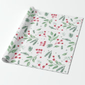 Winter Berries Greenery Waterverf Holiday Cadeaupapier (Uitgerold)