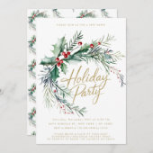 Winter Berries Modern Script Holiday Party Kaart (Voorkant / Achterkant)