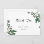 Winter Berries Pine Cone Greenery Wedding Bedankkaart (Voorkant / Achterkant)