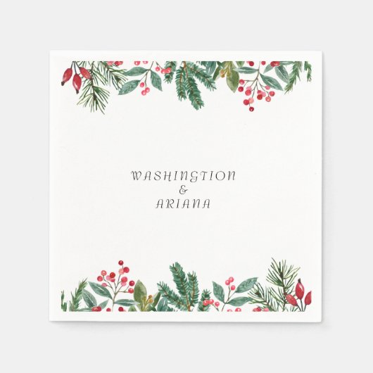 Winter Berries Pine Cone Greenery Wedding Servet (Voorkant)