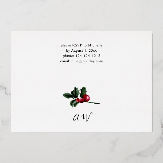 Winter Berries & Pine Greenery kerstdiner Folie Uitnodiging (Achterkant)