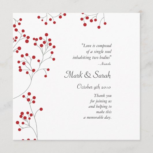 Winter Berries Red Wedding Programme Programma (Voorkant)