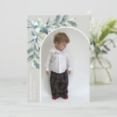 Winter Berries Wit Gebogen Foto Feestdagenkaart (Staand voorkant)