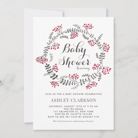 Winter Berries Wreath Baby shower Invitation Kaart (Voorkant)