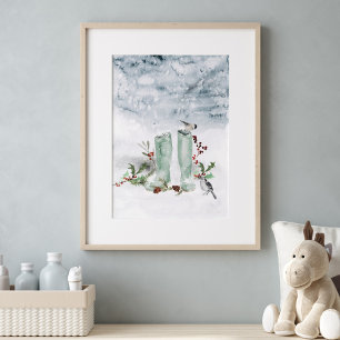 Winter Berry, Birds en Snow Poster