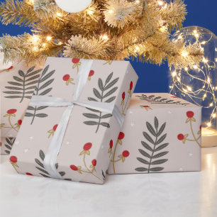 Winter Berry Botanische Kerst Cadeaupapier