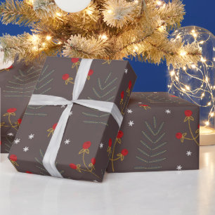 Winter Berry Botanische Kerst Cadeaupapier