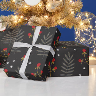 Winter Berry Botanische Kerst Cadeaupapier
