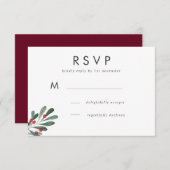 Winter Berry en Leaves Wedding Response RSVP Kaartje (Voorkant / Achterkant)