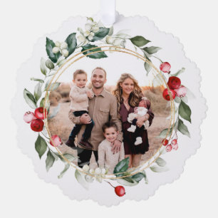 Winter Berry Family Foto Ornament Kaart