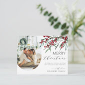 Winter Berry Script Kerst een foto boog Feestdagenkaart (Staand voorkant)
