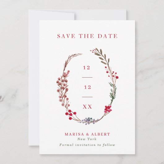 Winter Berry Wreath Wedding Photo Save The Date (Voorkant)
