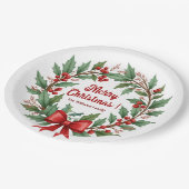 Winter bessen krans rode boog papieren bordje (Gekanteld)