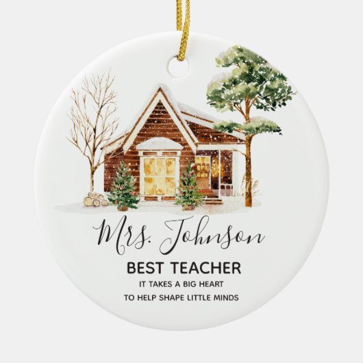 Winter beste leraar kerstboom keramisch ornament (Voorkant)