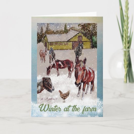Winter bij het boerderij zacht turkoois en paarden (Voorkant)
