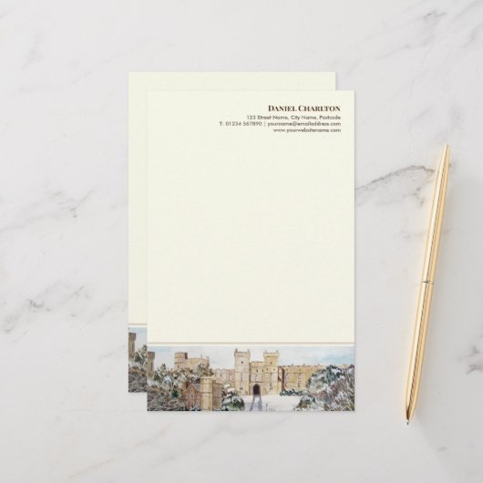 Winter bij Windsor Castle geschilderd briefpapier (Voorkant / Achterkant in situ)