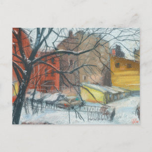 Winter Binnenplaats Landschap Pastel Schilderen Ku Briefkaart