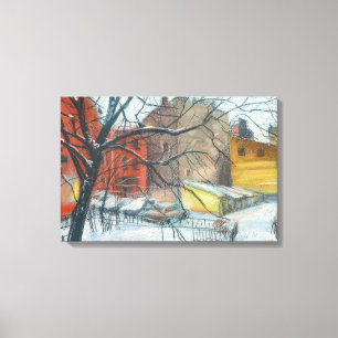 Winter Binnenplaats Landschap Pastel Schilderen Ku Canvas Afdruk