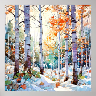Winter Birch Tree Forest Wall Art Print
