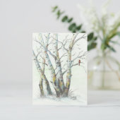 Winter Birches gekleurd potlood Art Briefkaart (Staand voorkant)