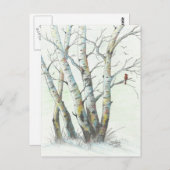 Winter Birches gekleurd potlood Art Briefkaart (Voorkant / Achterkant)