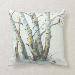Winter Birches gekleurd potlood Art Kussen