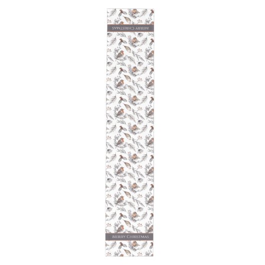 Winter Bird and Holly Pattern Kerstmis Medium Tafelloper (Voorkant)