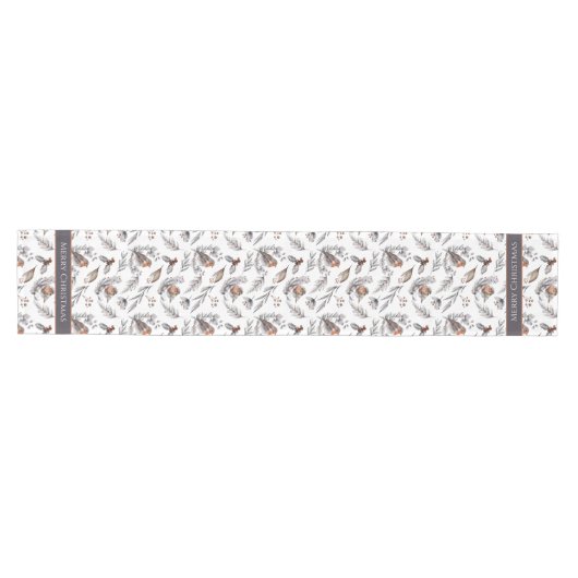 Winter Bird and Holly Pattern Kerstmis Medium Tafelloper (Horizontaal)