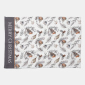 Winter Bird and Holly Pattern Kerstmis Theedoek (Horizontaal)