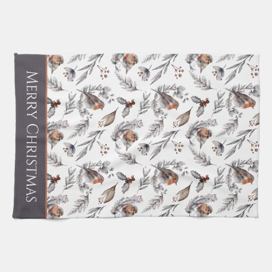 Winter Bird and Holly Pattern Kerstmis Theedoek (Horizontaal)