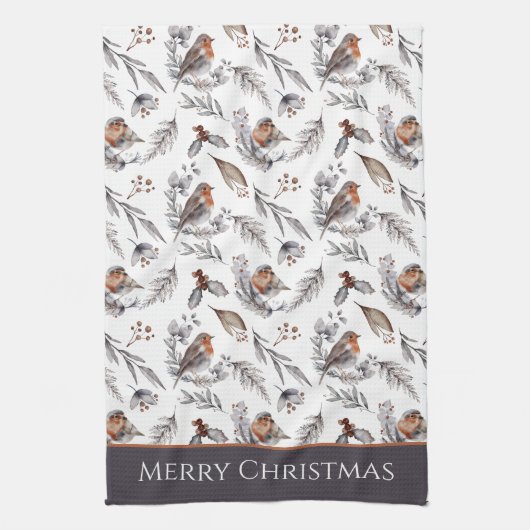 Winter Bird and Holly Pattern Kerstmis Theedoek (Verticaal)