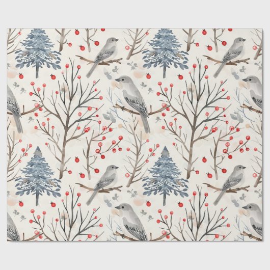 Winter Bird Christmas Wrapping Paper Cadeaupapier (Vlak)