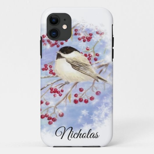 Winter Bird door Snowy Window. kerstscène Case-Mate iPhone Case (Achterkant)