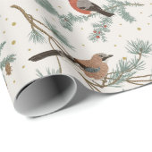 Winter Bird Pattern Gift Wrapping Paper Cadeaupapier (Rol Hoek)