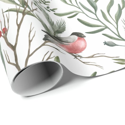 Winter Bird Waterverf Kerstmis Cadeaupapier (Rol Hoek)