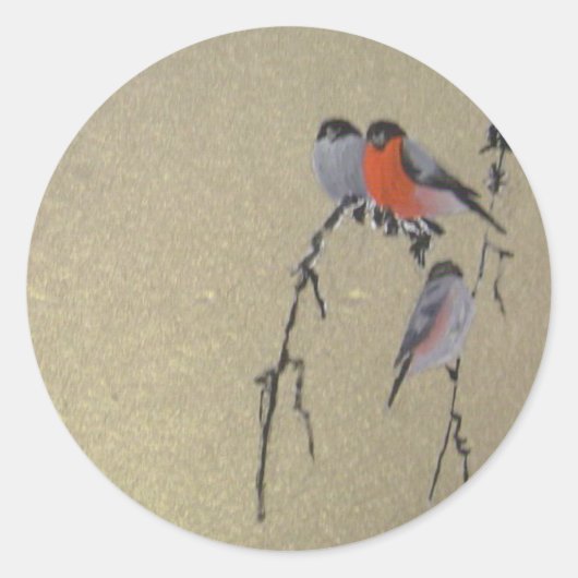Winter Birds Gold Ronde Sticker (Voorkant)