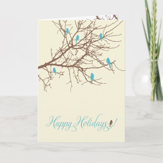 Winter Birds Holiday Kaart (turquoise) (Voorkant)