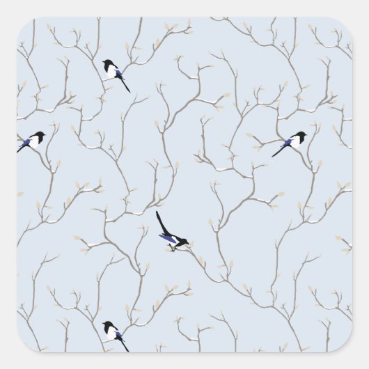 Winter BIrds Vierkante Sticker (Voorkant)