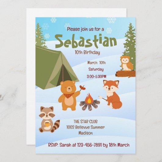 Winter Birthday invitation  (Devant / Derrière)