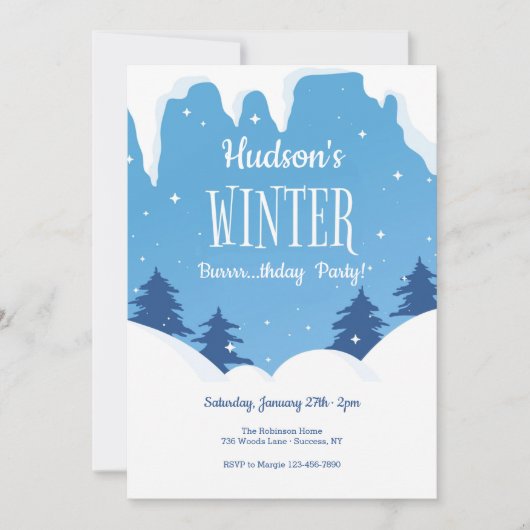 Winter Birthday Party Invitation Kaart (Voorkant)