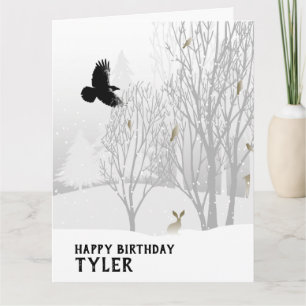Winter Birthday Snowy Woodland Trees Sneeuwdieren Kaart