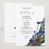 Winter Blau Besjes & Dennen Groene Huwelijk Kaart (Voorkant / Achterkant)